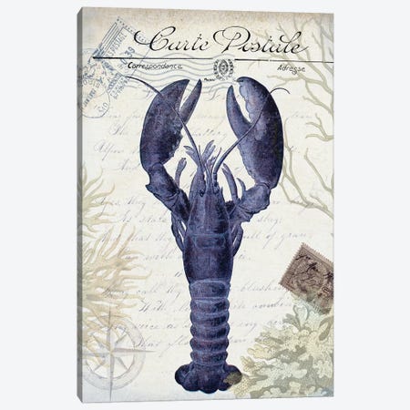 Seaside Postcard On Cream: Lobster Canvas Print #FNK1265} by Fab Funky Canvas Wall Art
