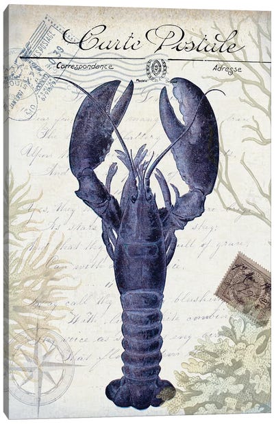 Seaside Postcard On Cream: Lobster Canvas Art Print - Lobster Art