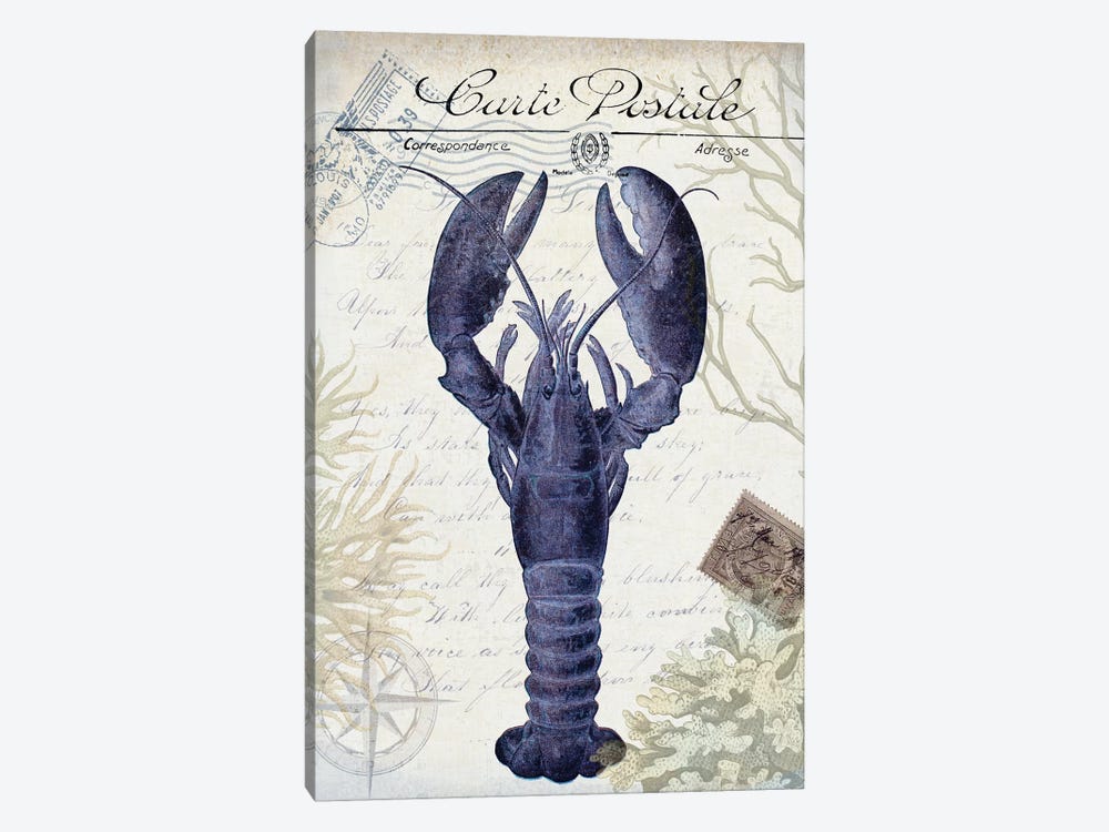 Seaside Postcard On Cream: Lobster by Fab Funky 1-piece Canvas Print