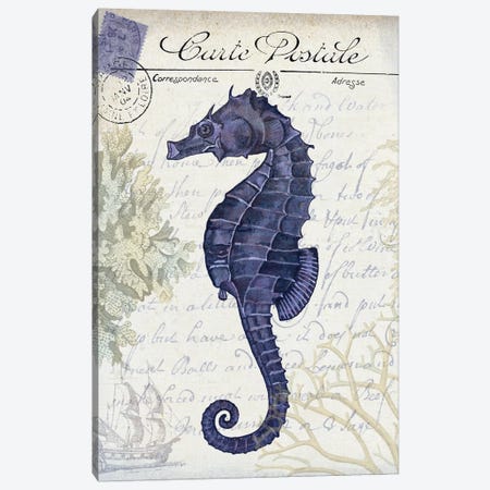 Seaside Postcard On Cream: Seahorse Canvas Print #FNK1267} by Fab Funky Canvas Artwork