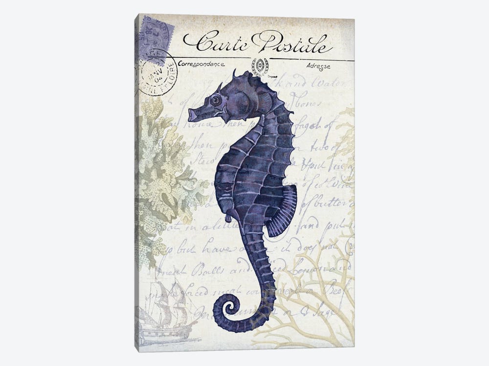 Seaside Postcard On Cream: Seahorse by Fab Funky 1-piece Canvas Art Print