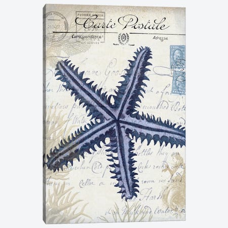Seaside Postcard On Cream: Starfish Canvas Print #FNK1268} by Fab Funky Canvas Art Print