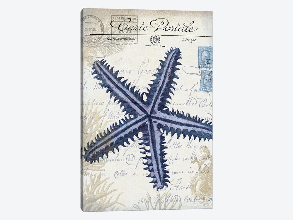 Seaside Postcard On Cream: Starfish by Fab Funky 1-piece Canvas Wall Art