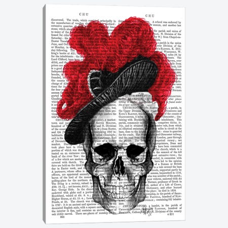 Skull With Red Hat Canvas Print #FNK1271} by Fab Funky Canvas Art