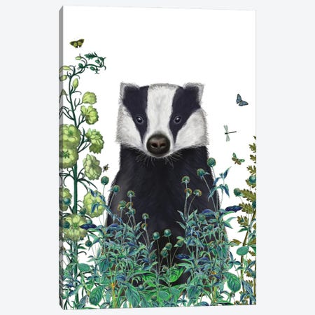 Badger In The Garden II Canvas Print #FNK127} by Fab Funky Canvas Art