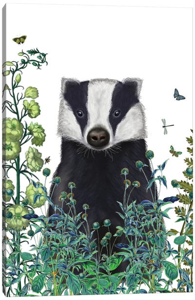 Badger In The Garden II Canvas Art Print - Badgers