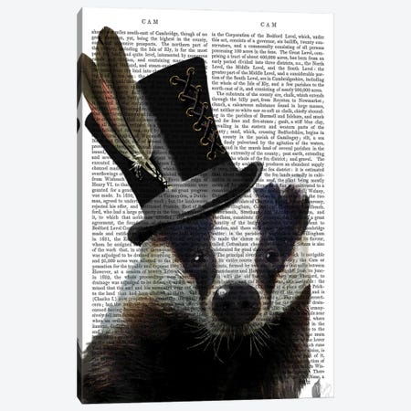 Steampunk Badger In Top Hat Canvas Print #FNK1280} by Fab Funky Canvas Art Print