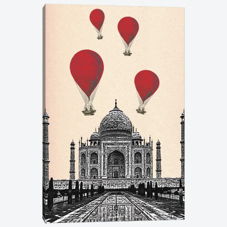 Taj Mahal & Red Hot Air Balloons Canvas Print #FNK1287} by Fab Funky Canvas Wall Art