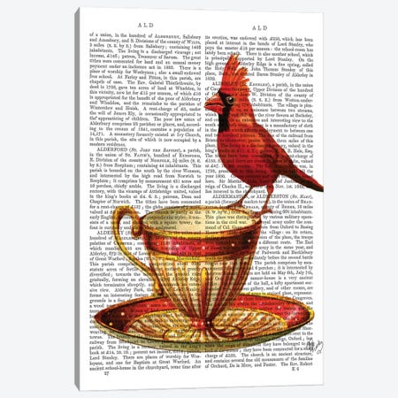 Teacup & Red Cardinal Canvas Print #FNK1289} by Fab Funky Canvas Print