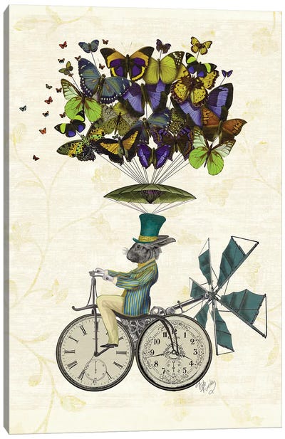 Time Flies Rabbit Canvas Art Print - Bicycle Art