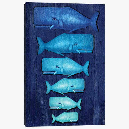 Whale Family Blue On Blue Canvas Print #FNK1316} by Fab Funky Canvas Artwork