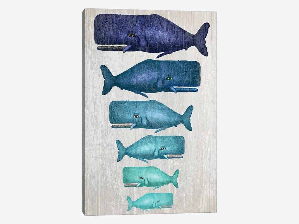 Whale Family Blue On White by Fab Funky 1-piece Art Print