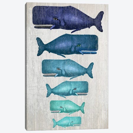 Whale Family Blue On White Canvas Print #FNK1317} by Fab Funky Canvas Artwork