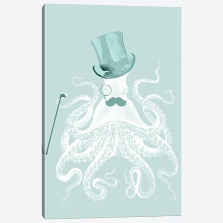 White Octopus On Seafoam Canvas Print #FNK1320} by Fab Funky Canvas Artwork