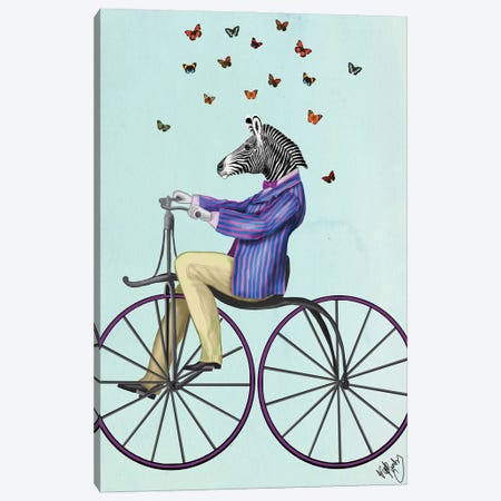 Zebra On Bicycle Canvas Print #FNK1325} by Fab Funky Art Print