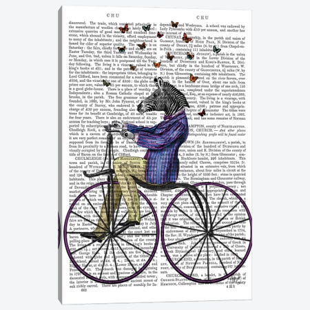 Zebra On Bicycle, Print BG Canvas Print #FNK1326} by Fab Funky Canvas Print