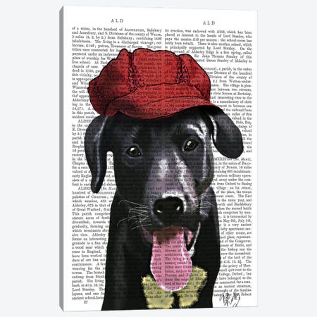 Black Labrador With Red Cap Canvas Print #FNK1328} by Fab Funky Canvas Artwork