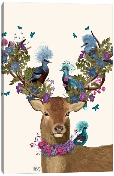 Deer Birdkeeper, Blue Pigeons Canvas Art Print - Fab Funky
