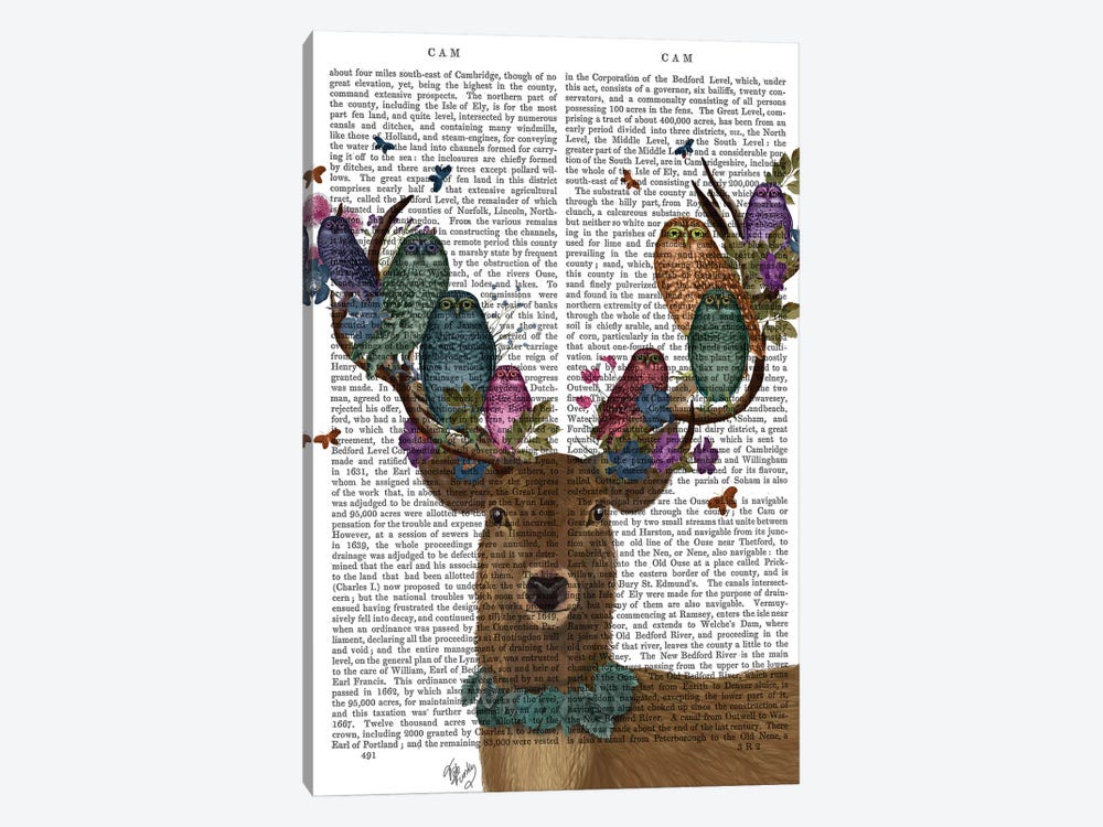 Deer Birdkeeper, Owls, With Text 1-piece Canvas Print