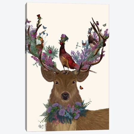 Deer Birdkeeper, Scottish Canvas Print #FNK1360} by Fab Funky Canvas Artwork