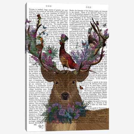 Deer Birdkeeper, Scottish, With Text Canvas Print #FNK1361} by Fab Funky Canvas Wall Art