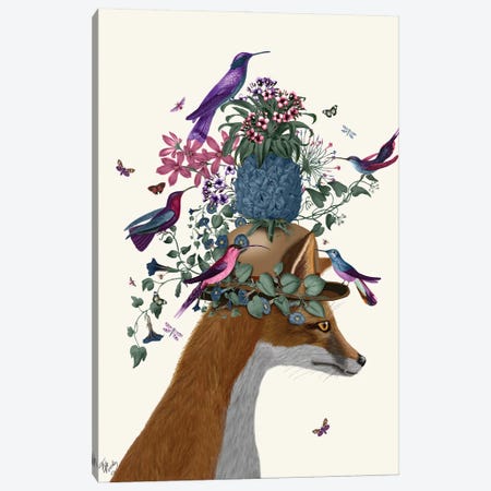 Fox Birdkeeper With Pineapple Canvas Print #FNK1368} by Fab Funky Canvas Wall Art