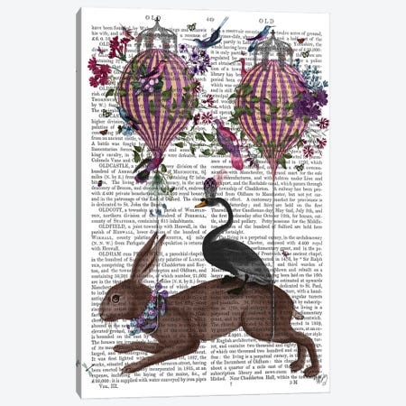 Hare Birdkeeper, Hot Air Balloon, With Text Canvas Print #FNK1373} by Fab Funky Art Print