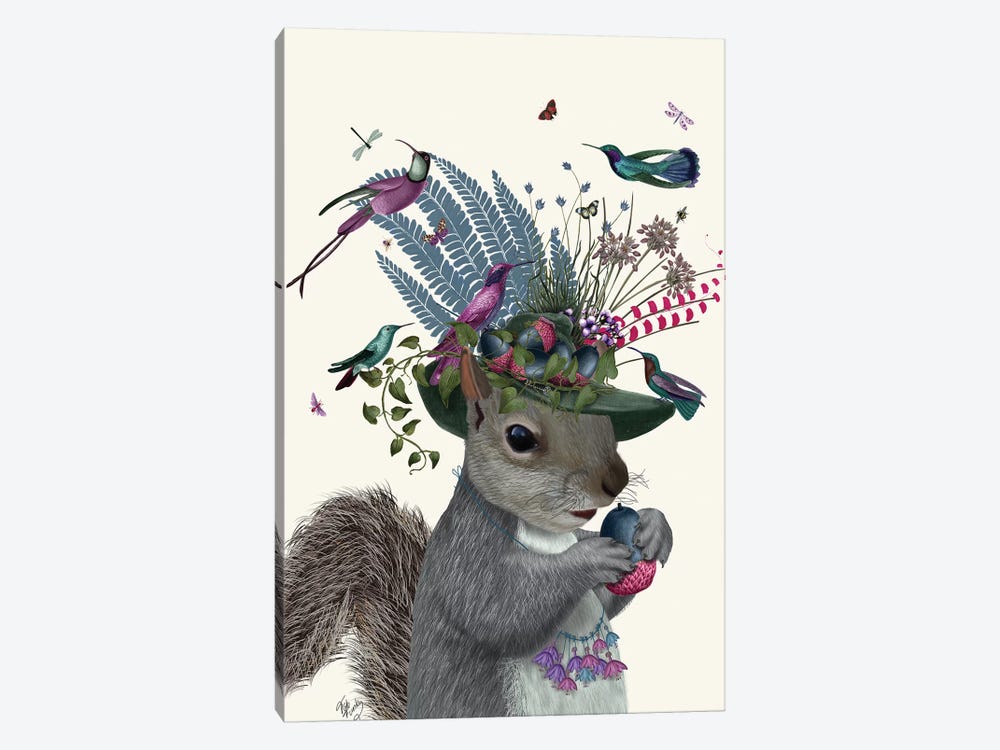 Squirrel Birdkeeper And Blue Acorns by Fab Funky 1-piece Canvas Wall Art
