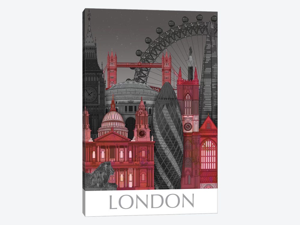 London Elevations By Night Red by Fab Funky 1-piece Canvas Wall Art