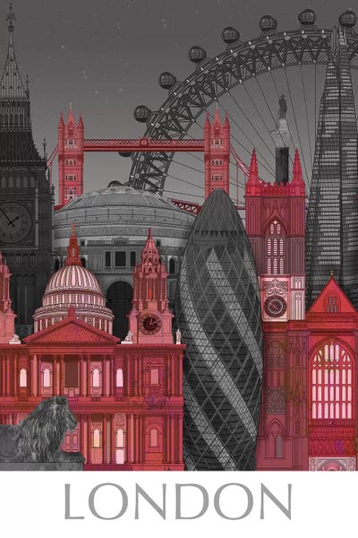 Fab Funky: London Elevations By Night Red by Fab Funky