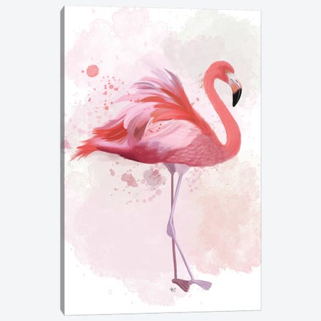 Fluffy Flamingo 2 Canvas Print #FNK1388} by Fab Funky Canvas Wall Art