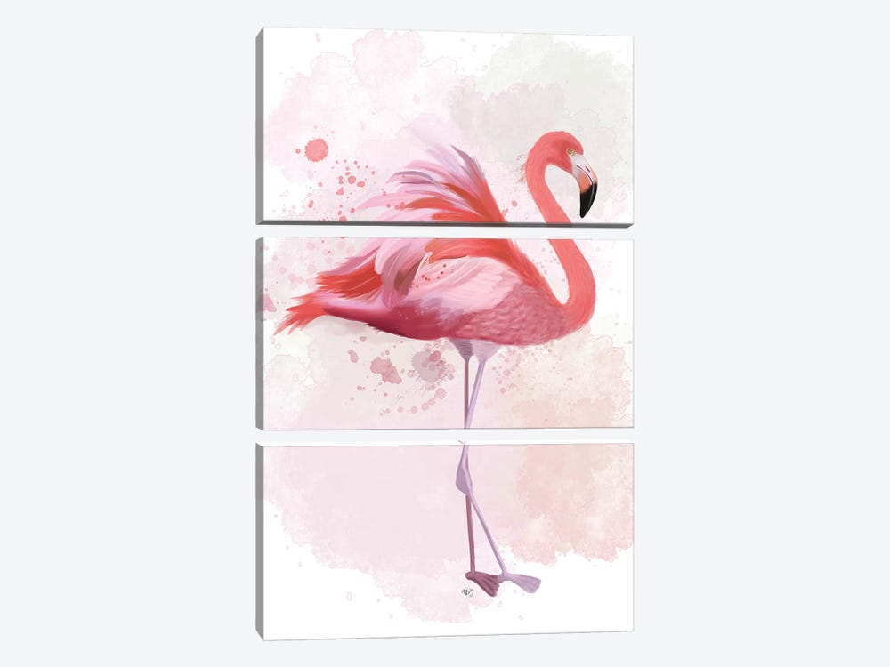 Fluffy Flamingo 2 by Fab Funky 3-piece Canvas Print