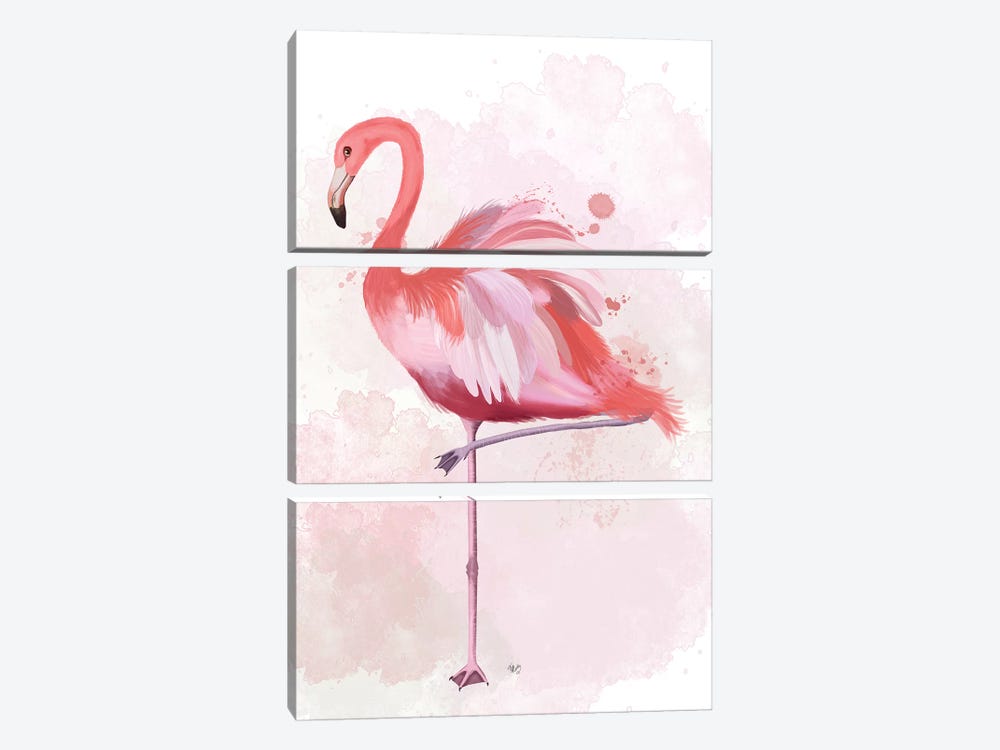Fluffy Flamingo 4 by Fab Funky 3-piece Canvas Wall Art