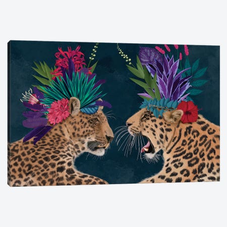 Hot House Leopards, Pair, Dark Canvas Print #FNK1394} by Fab Funky Canvas Wall Art