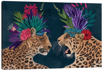 Hot House Leopards, Pair, Dark Canvas Art Print - Fab Funky