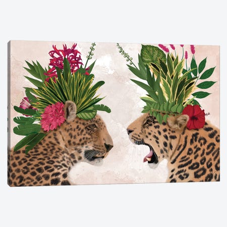 Hot House Leopards, Pair, Pink Green Canvas Print #FNK1395} by Fab Funky Canvas Artwork