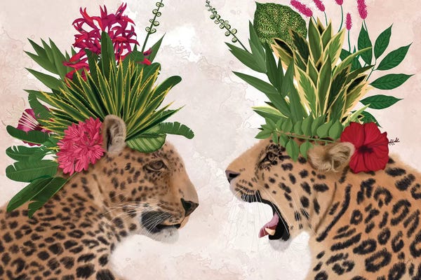 Hot House Leopards, Pair, Pink Green
