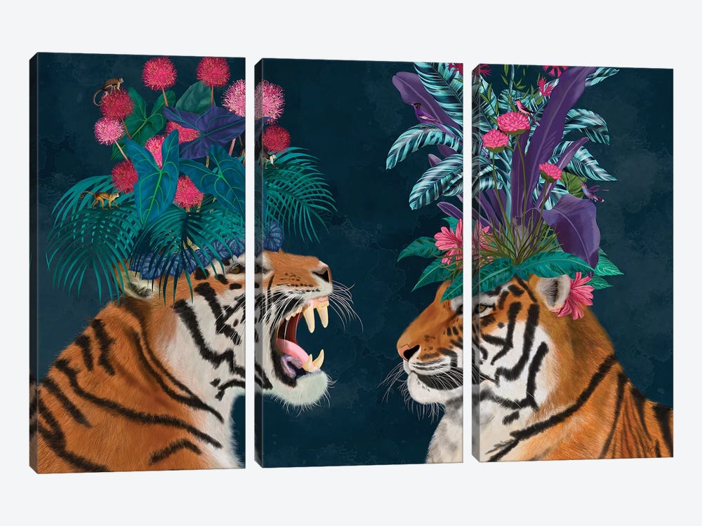 Hot House Tigers, Pair, Dark by Fab Funky 3-piece Canvas Artwork