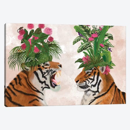Hot House Tigers, Pair, Pink Green Canvas Print #FNK1399} by Fab Funky Canvas Print