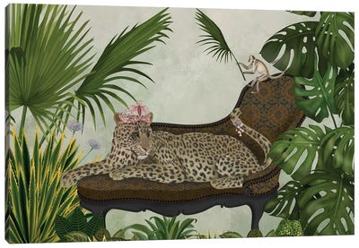 Leopard Chaise Longue Canvas Art Print - Bohemian Instinct