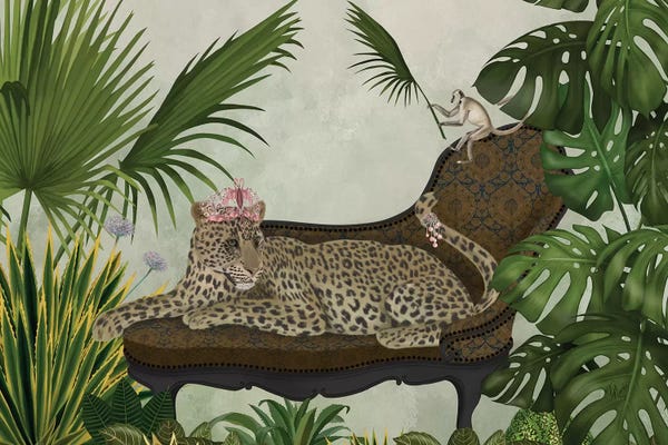 Tropical Leaves: Leopard Chaise Longue by Fab Funky