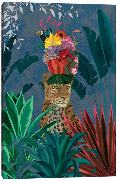 Leopard with Headdress Canvas Art Print - Fab Funky