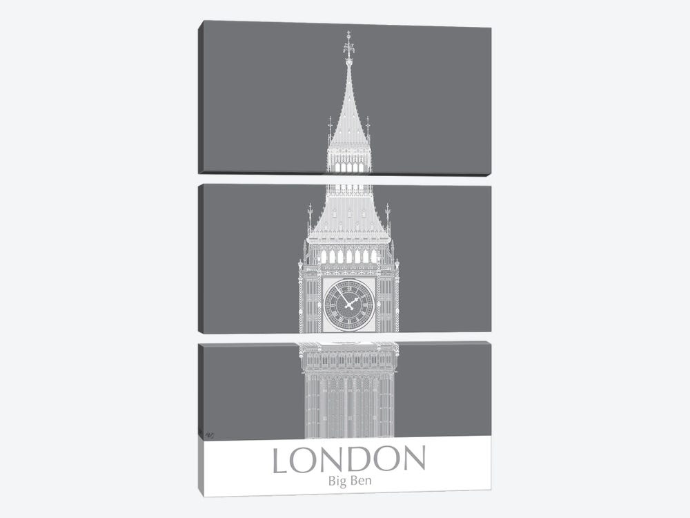 London Big Ben Monochrome by Fab Funky 3-piece Canvas Art Print