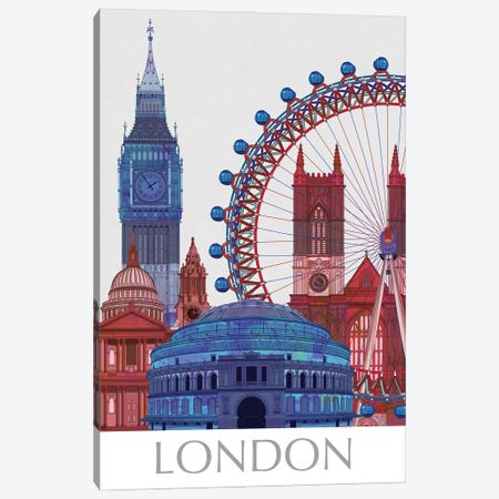 London Landmarks , Red Blue I Canvas Print #FNK1405} by Fab Funky Canvas Wall Art