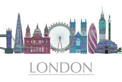 London Skyline Coloured Buildings Canvas Artwork by Fab Funky | iCanvas