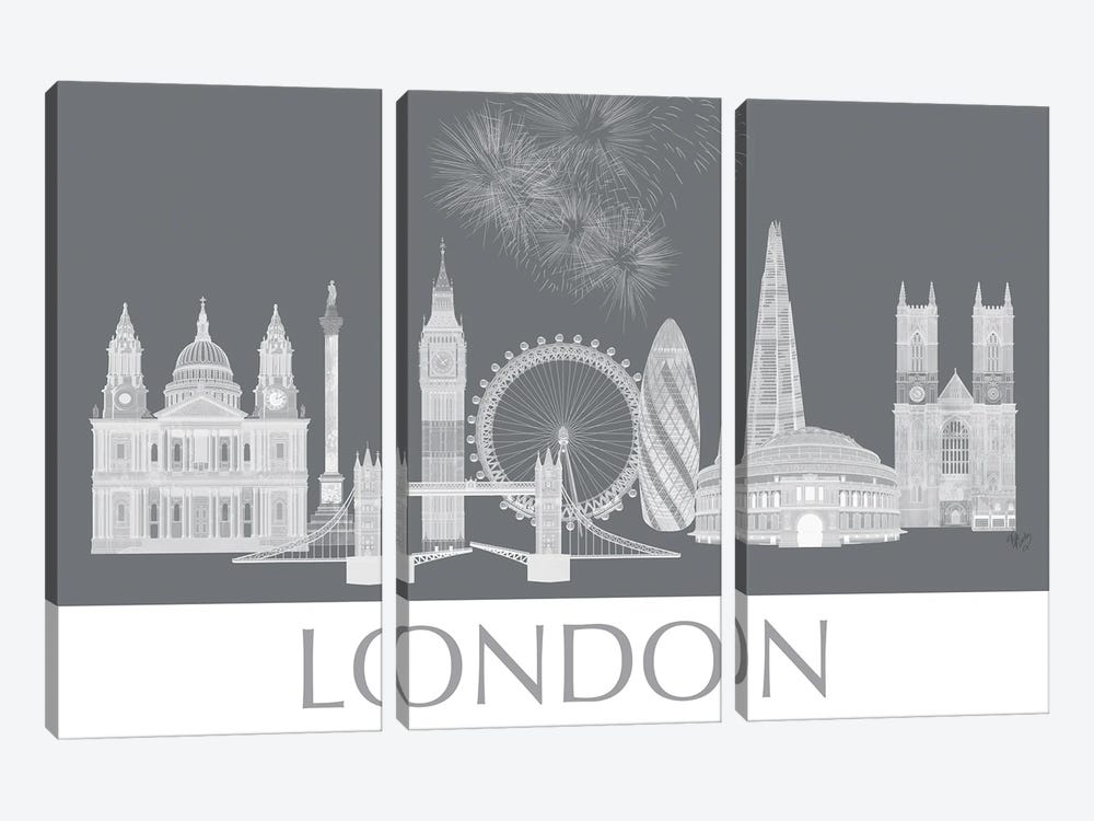 London Skyline Monochrome 3-piece Canvas Art Print