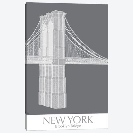 New York Brooklyn Bridge Monochrome Canvas Print #FNK1415} by Fab Funky Canvas Art Print