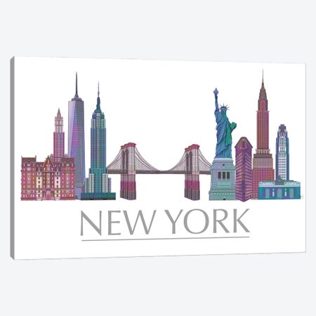 New York Skyline Coloured Buildings Canvas Print #FNK1428} by Fab Funky Canvas Art Print