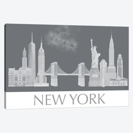 New York Skyline Monochrome Canvas Print #FNK1429} by Fab Funky Canvas Print