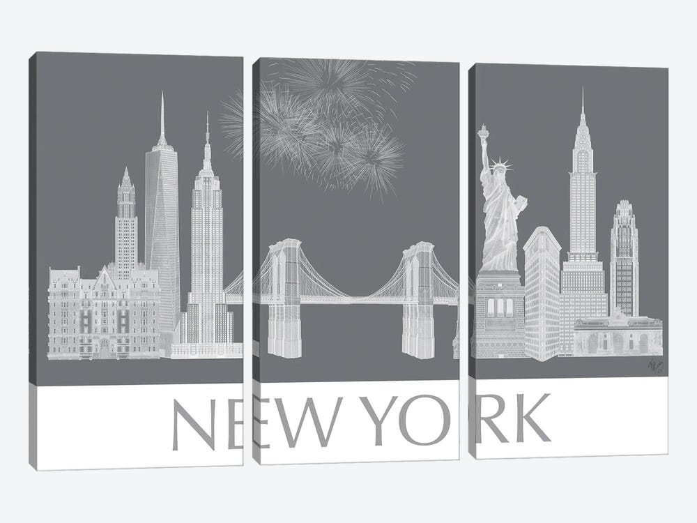 New York Skyline Monochrome by Fab Funky 3-piece Canvas Art Print